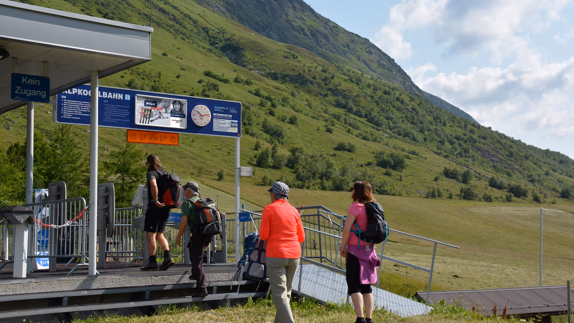 Clock panel in the Galtür summer mountain region