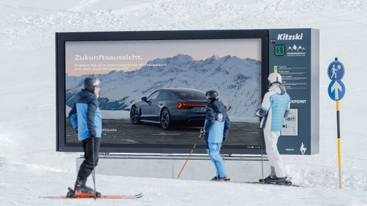 DOOH Audi auf einer Panorama Videowall im Skigebiet KitzSki, Kitzbühel