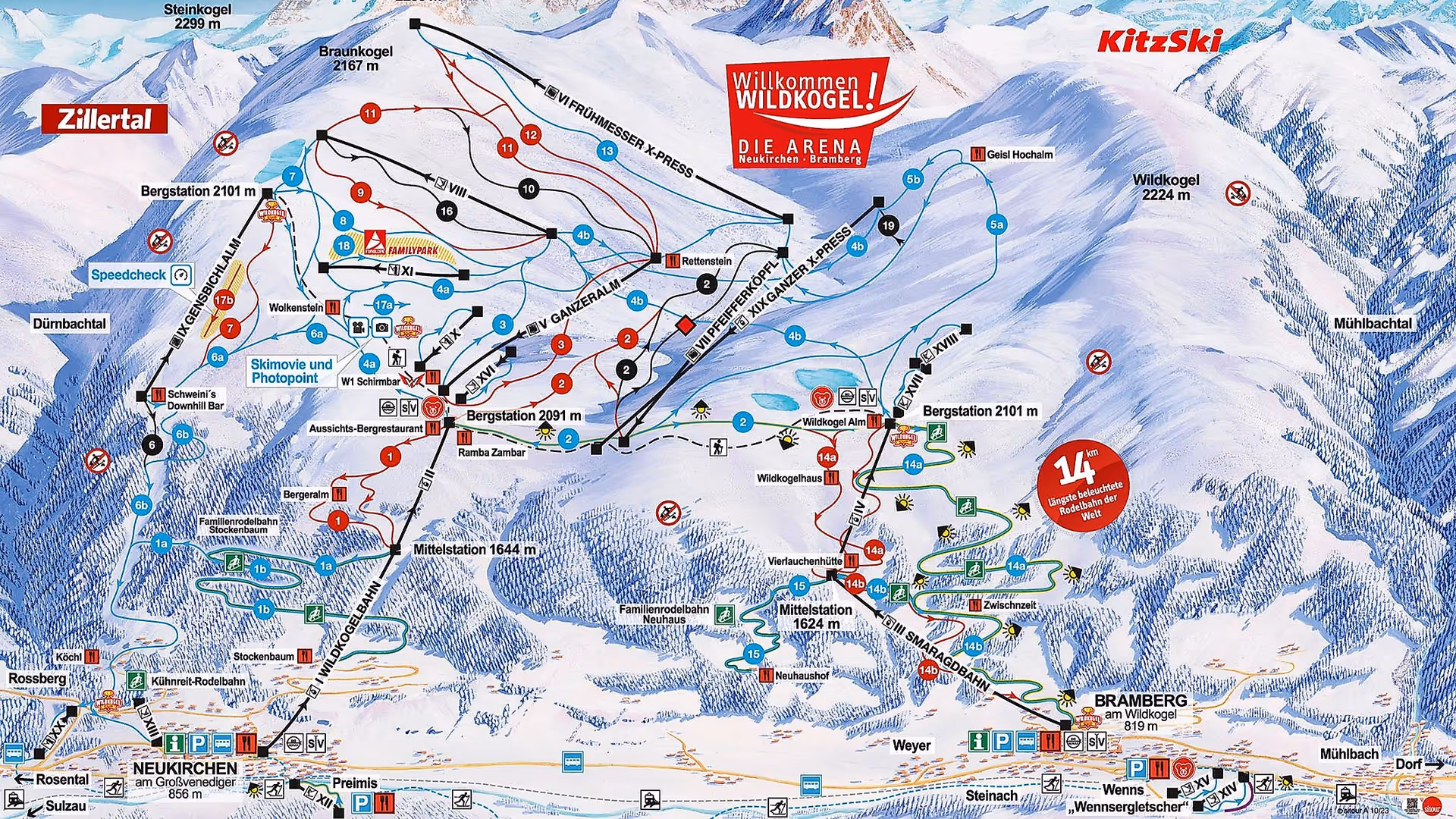 Winterpanorama der Skiregion Wildkogel Arena, Neukirchen am Großvenediger