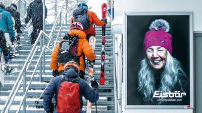 2 Bogen Plakat mit Eisbär-Sujet im Skigebiet Ischgl