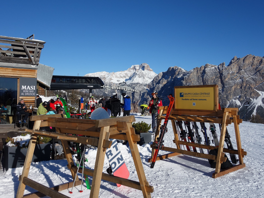 Ski rack advertising in ColDrusciè, Italy