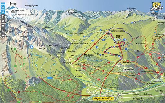 Hikemap der Sommerbergregion Mayrhofen