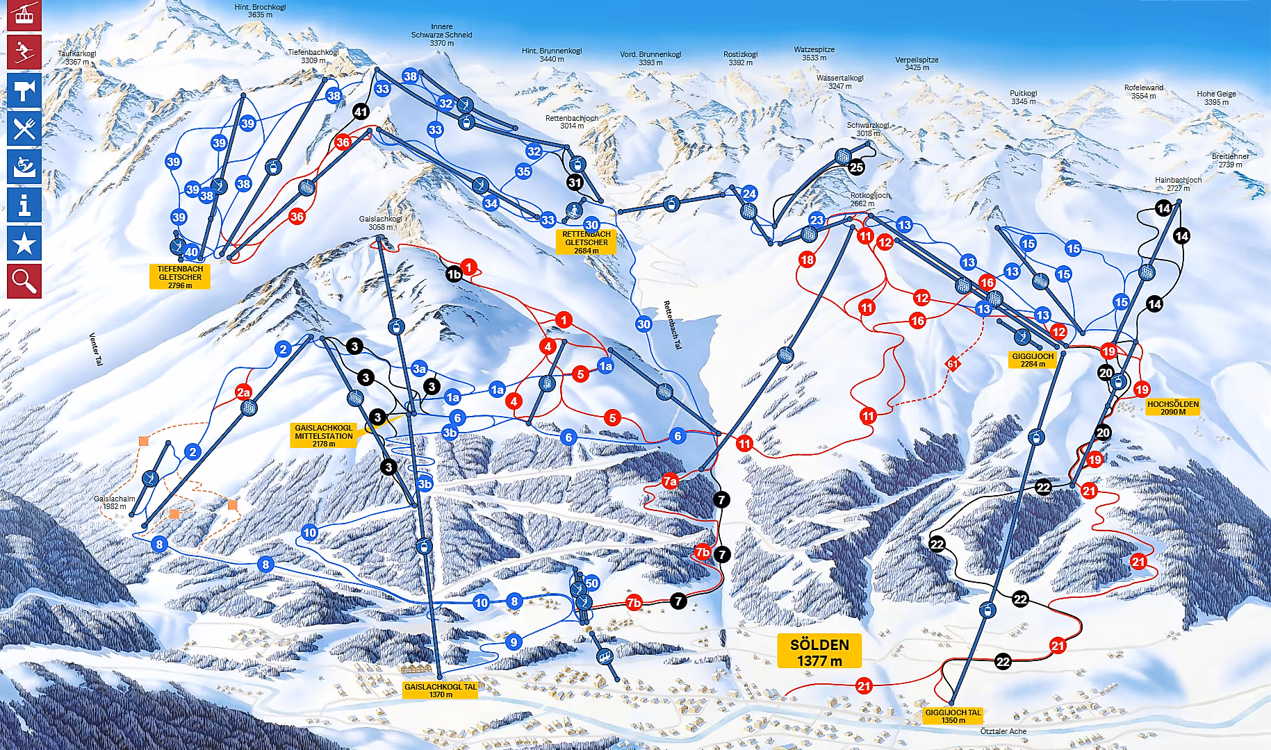 Skimap vom Skigebiet Sölden, Österreich