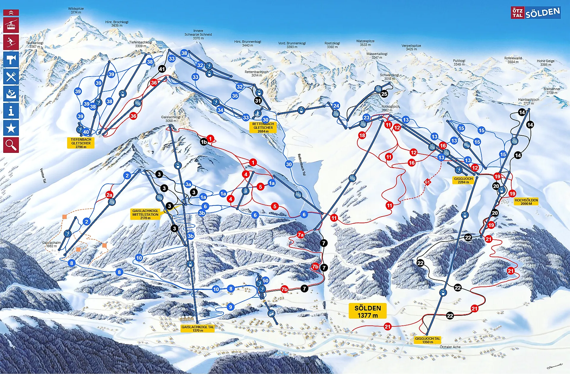 Skimap vom Skigebiet Sölden, Österreich