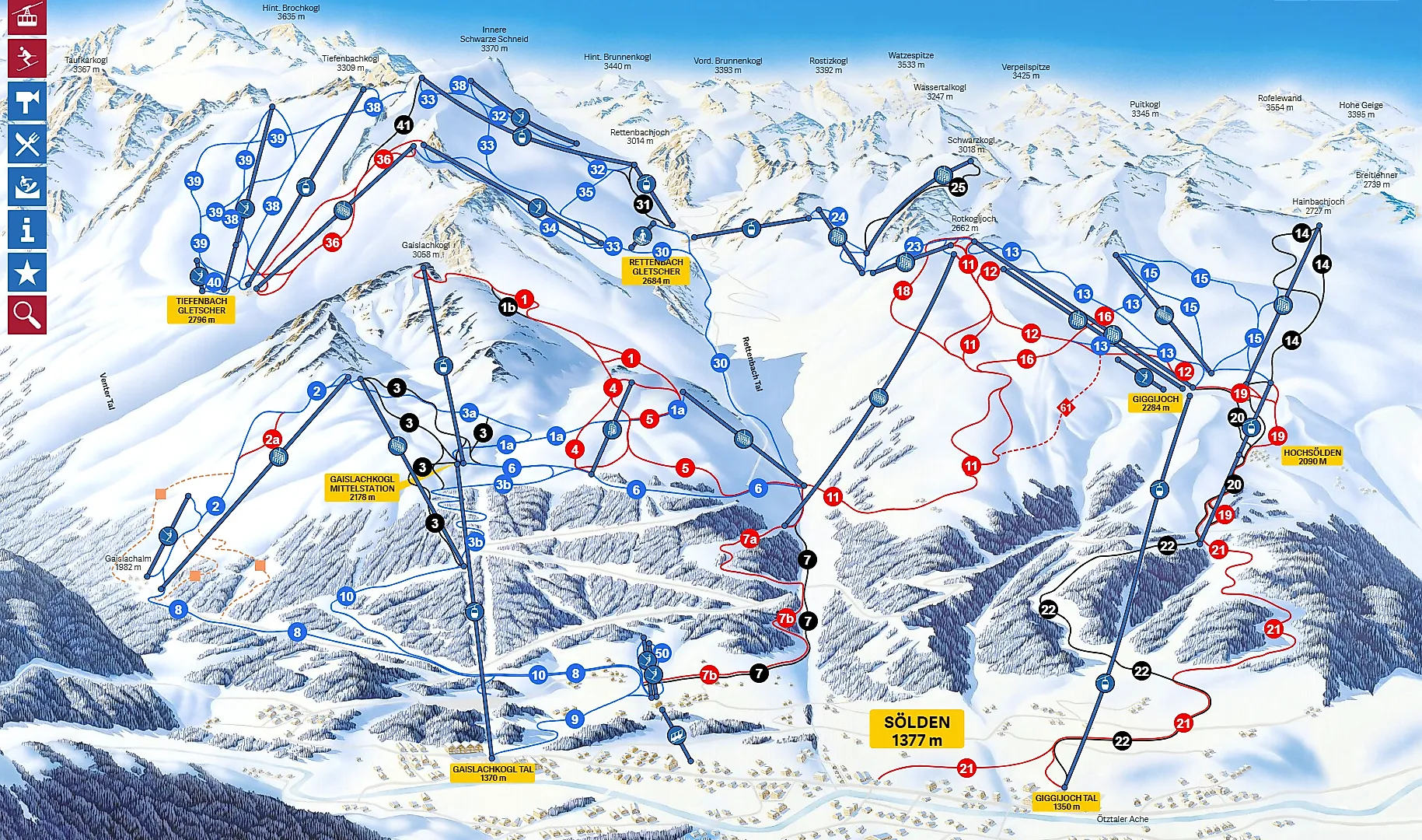 Skimap vom Skigebiet Sölden, Österreich