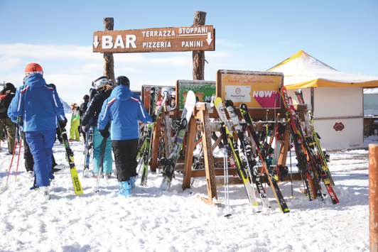 Advertising space on ski rack in Madonna di Campiglio, Italy
